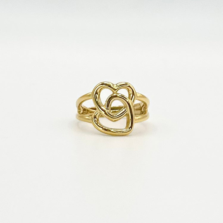 Double Hearts Ring Stainless Steel Gold Adjustable