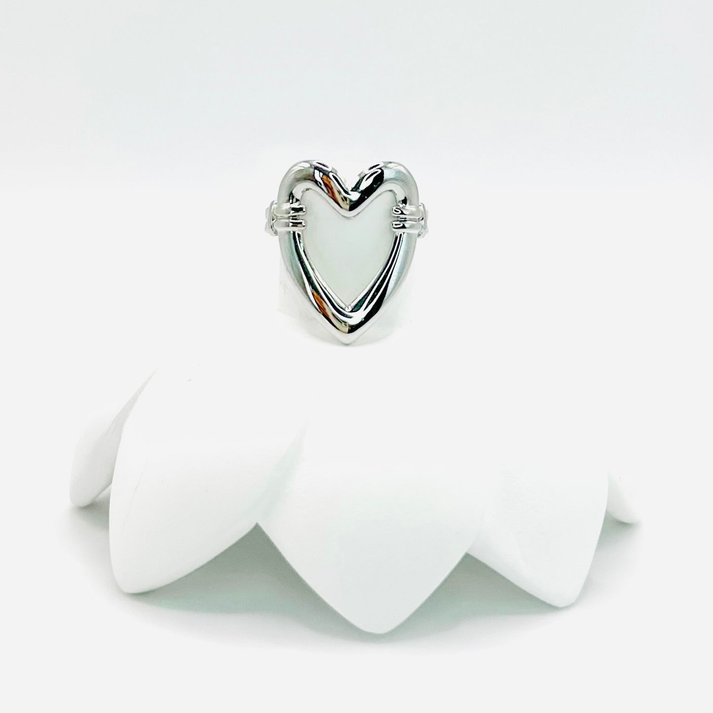 Heart Ring Stainless Steel Silver Adjustable